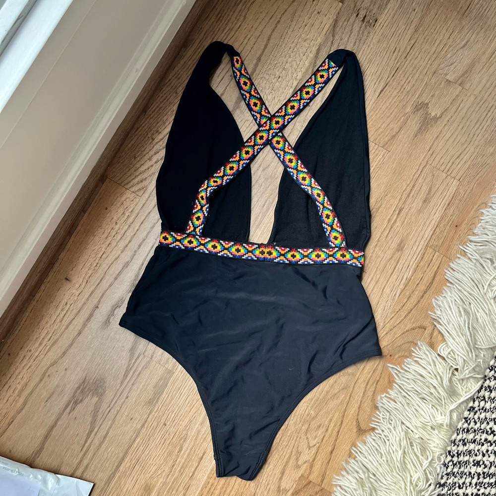 ASOS Swim Plunge One Piece With Accent Straps